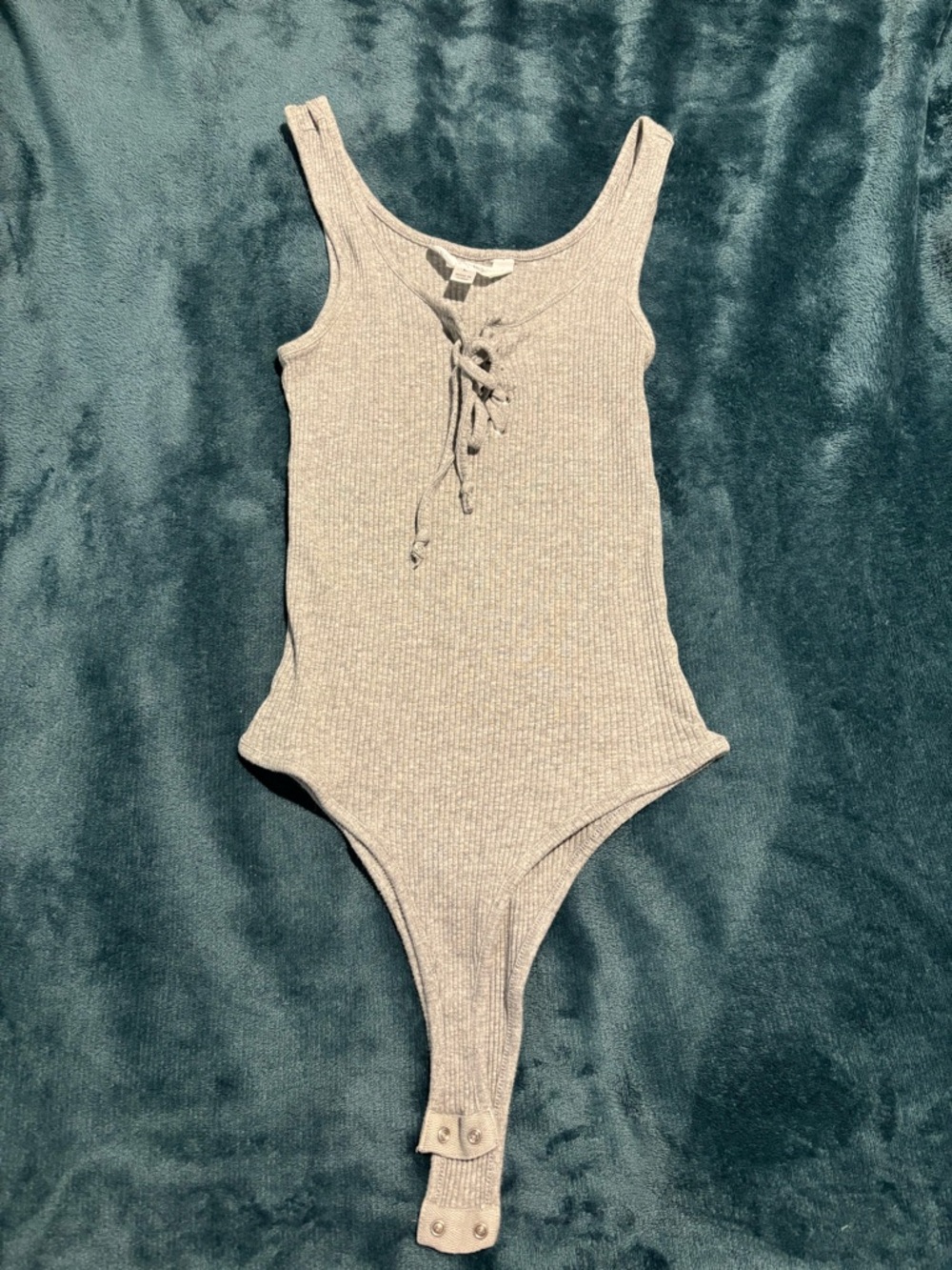 Ribbed Lace-Up Kids One-Piece Bodysuit in Heather Gray